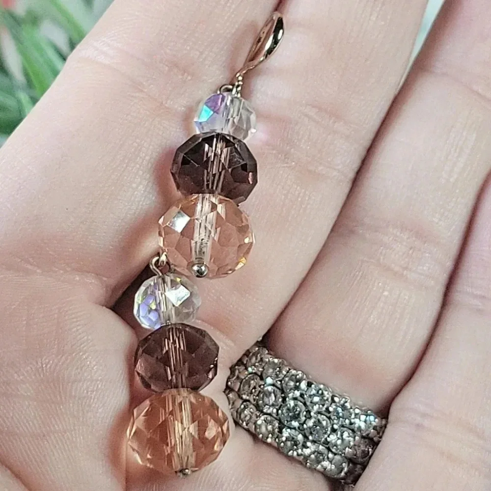 Artisan Crystal Bead Earrings Faceted Pink AB Irridescent Delicate Roman…